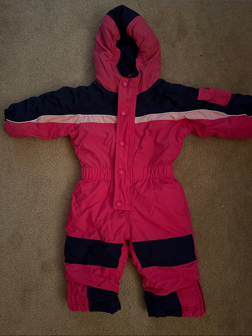 L.L. Bean Infant Navy and Bright Pink Hooded Snowsuit